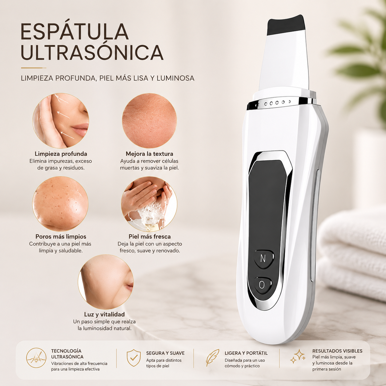 LIMPIADOR - EXFOLIANTE FACIAL ULTRASONICO ESPATULA